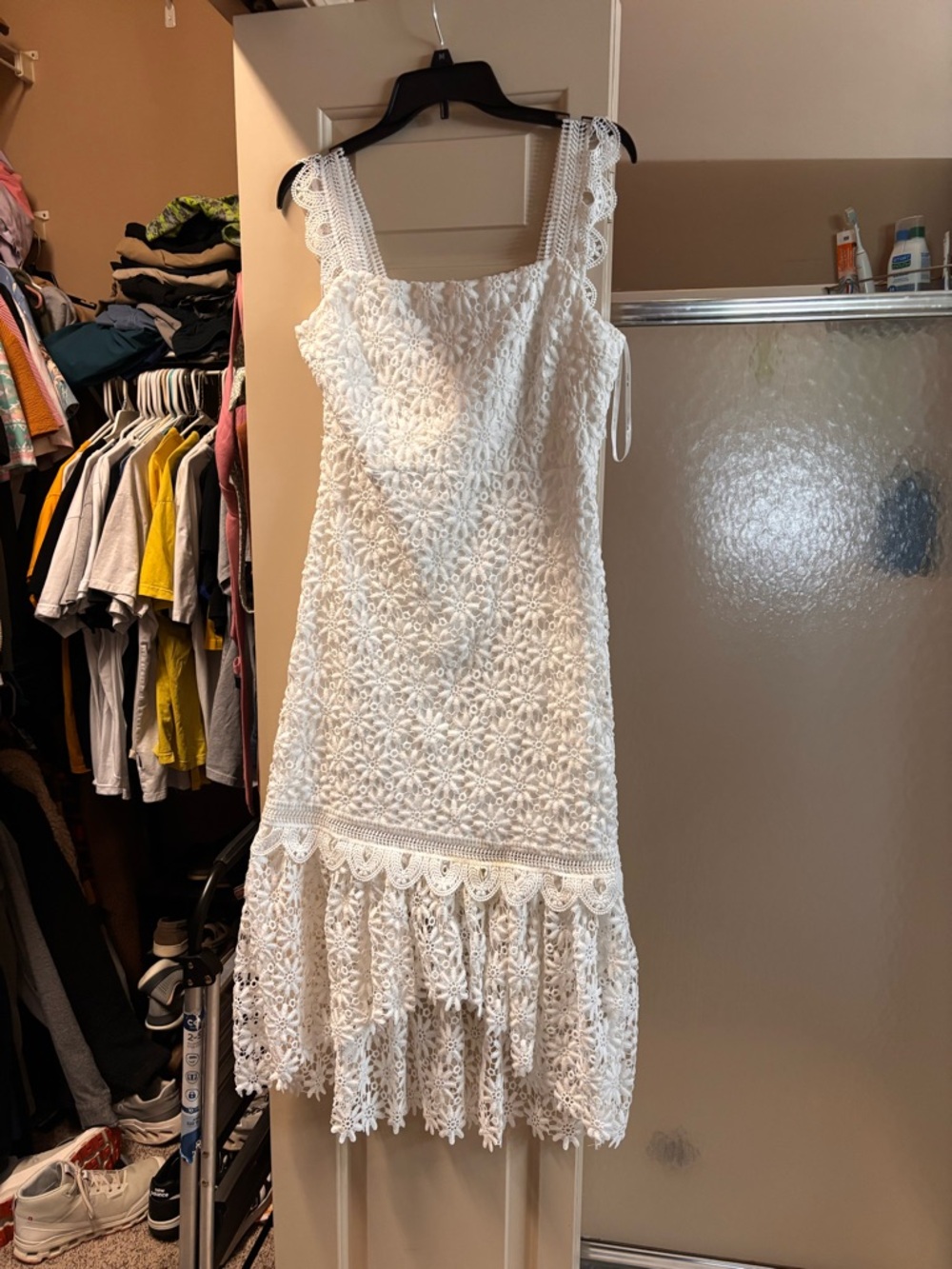 White Lace Midi Dress with Crochet Detail